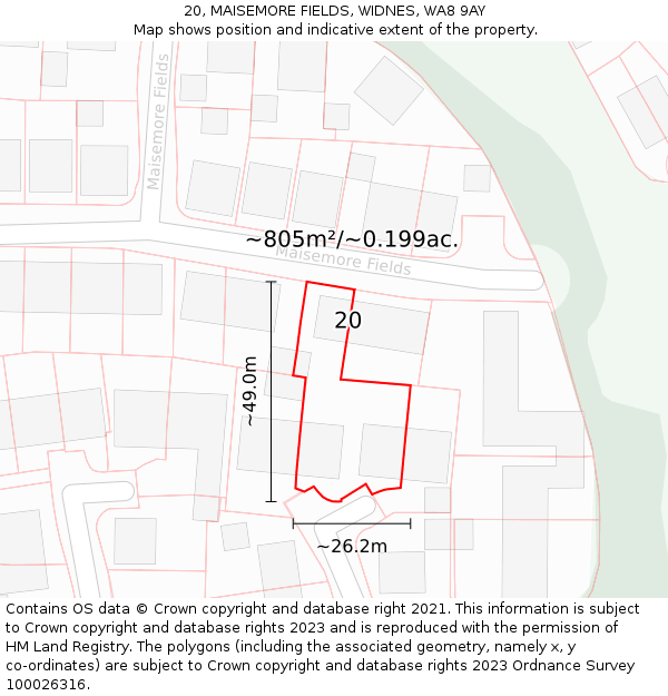 20, MAISEMORE FIELDS, WIDNES, WA8 9AY: Plot and title map