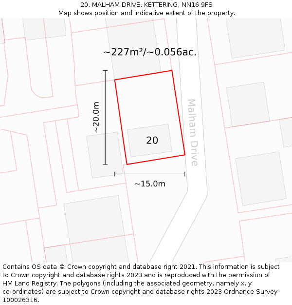 20, MALHAM DRIVE, KETTERING, NN16 9FS: Plot and title map