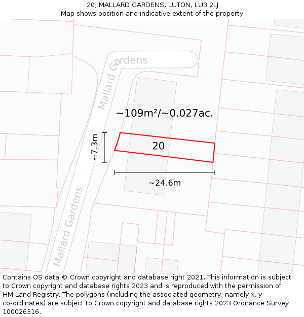 20, MALLARD GARDENS, LUTON, LU3 2LJ: Plot and title map