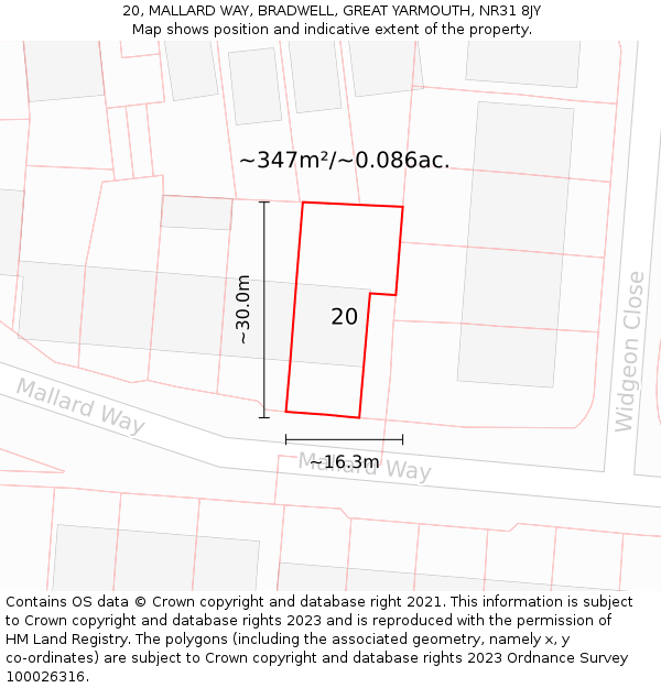 20, MALLARD WAY, BRADWELL, GREAT YARMOUTH, NR31 8JY: Plot and title map