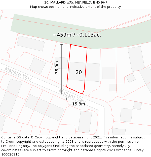 20, MALLARD WAY, HENFIELD, BN5 9HF: Plot and title map