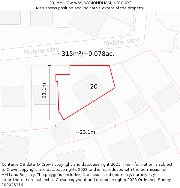 20, MALLOW WAY, WYMONDHAM, NR18 0XF: Plot and title map