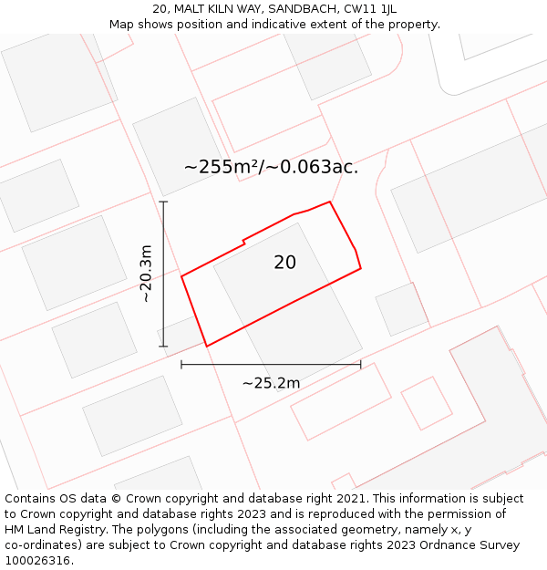 20, MALT KILN WAY, SANDBACH, CW11 1JL: Plot and title map
