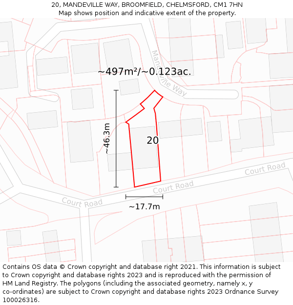 20, MANDEVILLE WAY, BROOMFIELD, CHELMSFORD, CM1 7HN: Plot and title map