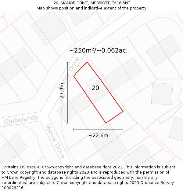 20, MANOR DRIVE, MERRIOTT, TA16 5NT: Plot and title map