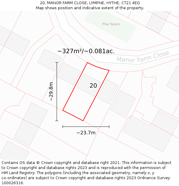 20, MANOR FARM CLOSE, LYMPNE, HYTHE, CT21 4EG: Plot and title map