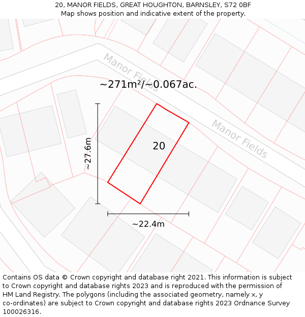 20, MANOR FIELDS, GREAT HOUGHTON, BARNSLEY, S72 0BF: Plot and title map