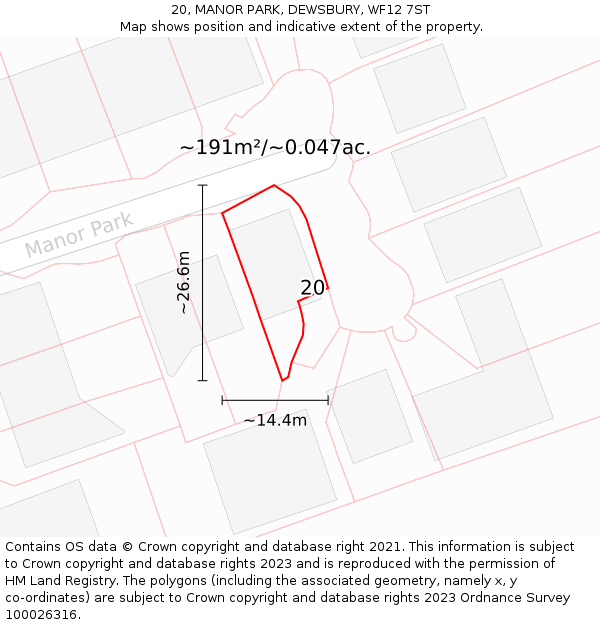 20, MANOR PARK, DEWSBURY, WF12 7ST: Plot and title map