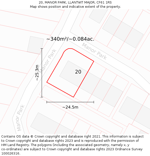 20, MANOR PARK, LLANTWIT MAJOR, CF61 1RS: Plot and title map