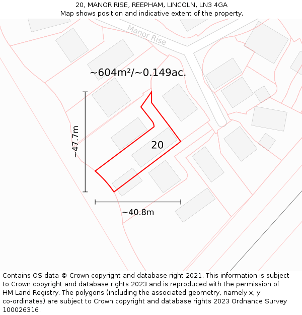 20, MANOR RISE, REEPHAM, LINCOLN, LN3 4GA: Plot and title map