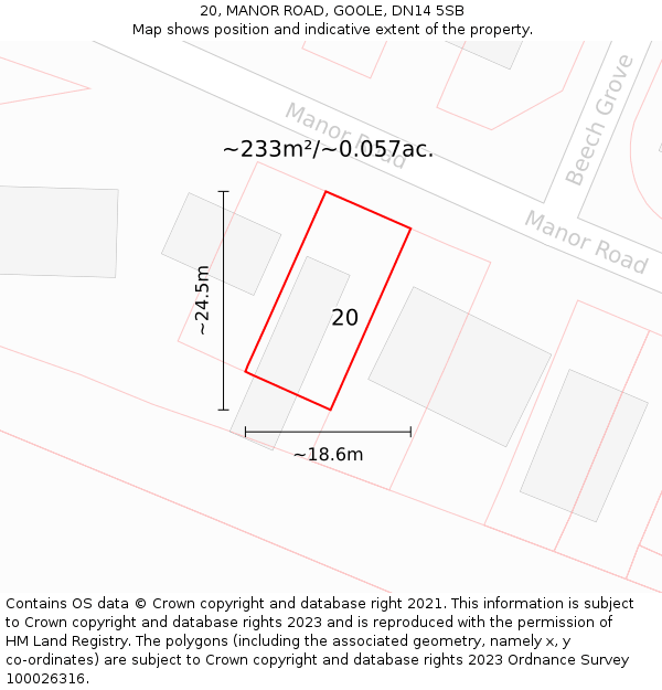 20, MANOR ROAD, GOOLE, DN14 5SB: Plot and title map