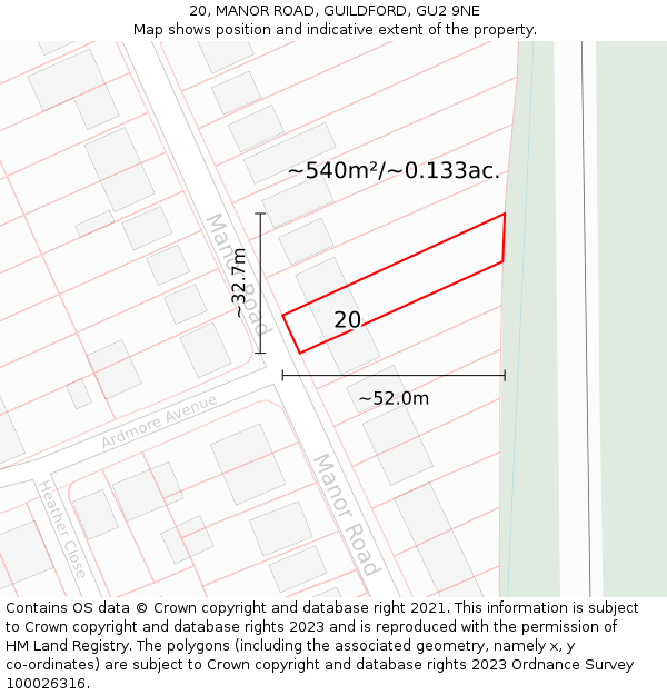20, MANOR ROAD, GUILDFORD, GU2 9NE: Plot and title map