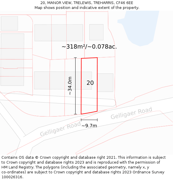 20, MANOR VIEW, TRELEWIS, TREHARRIS, CF46 6EE: Plot and title map