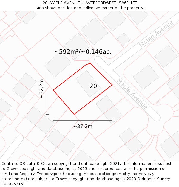 20, MAPLE AVENUE, HAVERFORDWEST, SA61 1EF: Plot and title map