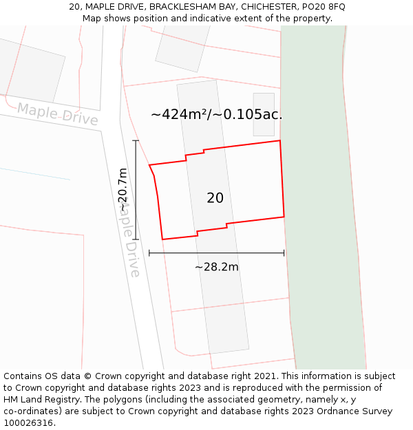 20, MAPLE DRIVE, BRACKLESHAM BAY, CHICHESTER, PO20 8FQ: Plot and title map
