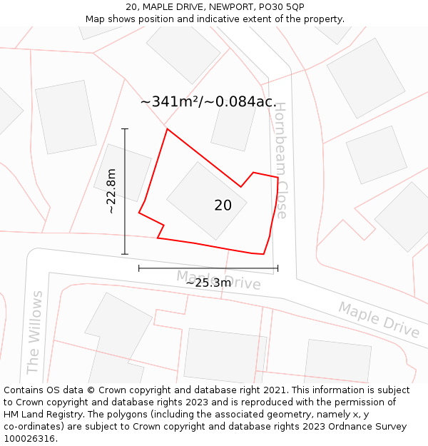 20, MAPLE DRIVE, NEWPORT, PO30 5QP: Plot and title map