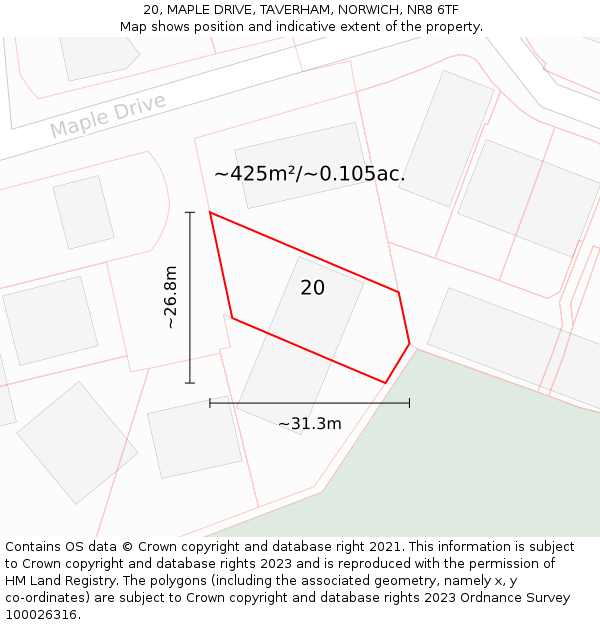 20, MAPLE DRIVE, TAVERHAM, NORWICH, NR8 6TF: Plot and title map