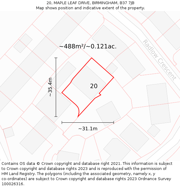 20, MAPLE LEAF DRIVE, BIRMINGHAM, B37 7JB: Plot and title map