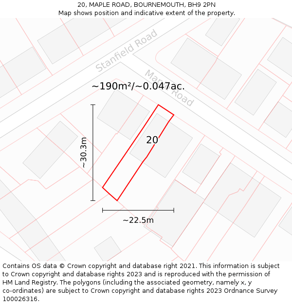 20, MAPLE ROAD, BOURNEMOUTH, BH9 2PN: Plot and title map