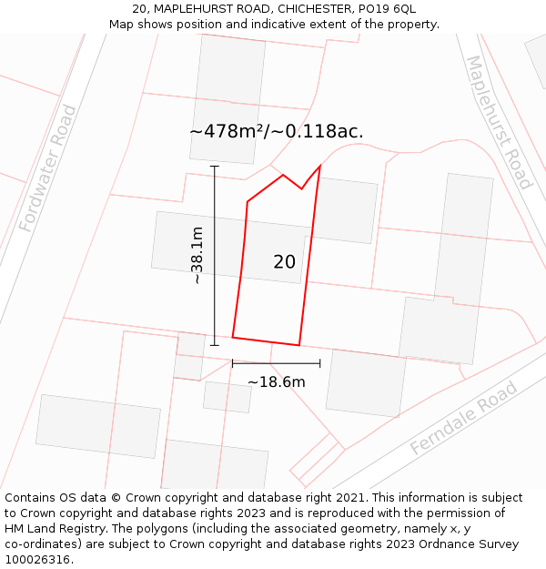 20, MAPLEHURST ROAD, CHICHESTER, PO19 6QL: Plot and title map