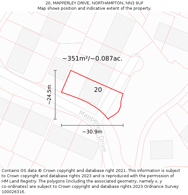 20, MAPPERLEY DRIVE, NORTHAMPTON, NN3 9UF: Plot and title map