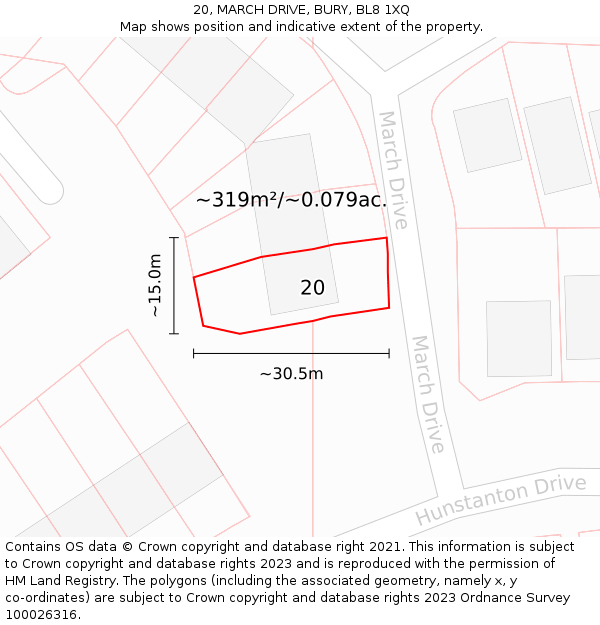 20, MARCH DRIVE, BURY, BL8 1XQ: Plot and title map