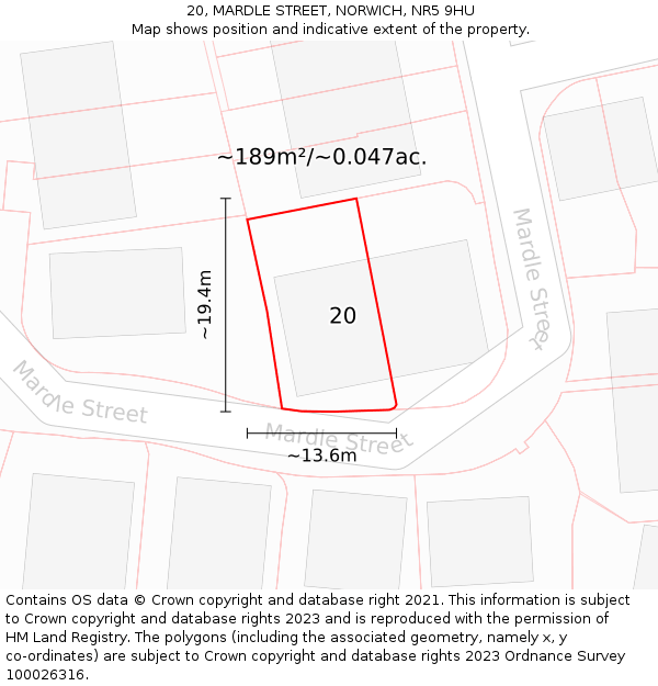 20, MARDLE STREET, NORWICH, NR5 9HU: Plot and title map