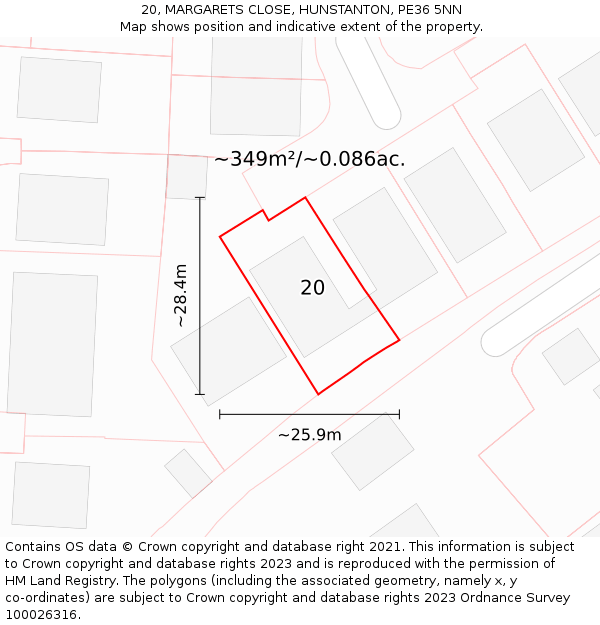 20, MARGARETS CLOSE, HUNSTANTON, PE36 5NN: Plot and title map