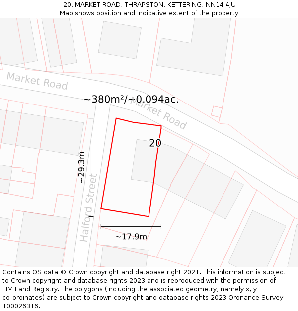 20, MARKET ROAD, THRAPSTON, KETTERING, NN14 4JU: Plot and title map