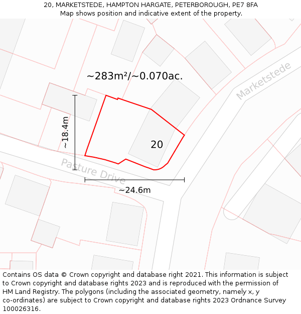 20, MARKETSTEDE, HAMPTON HARGATE, PETERBOROUGH, PE7 8FA: Plot and title map