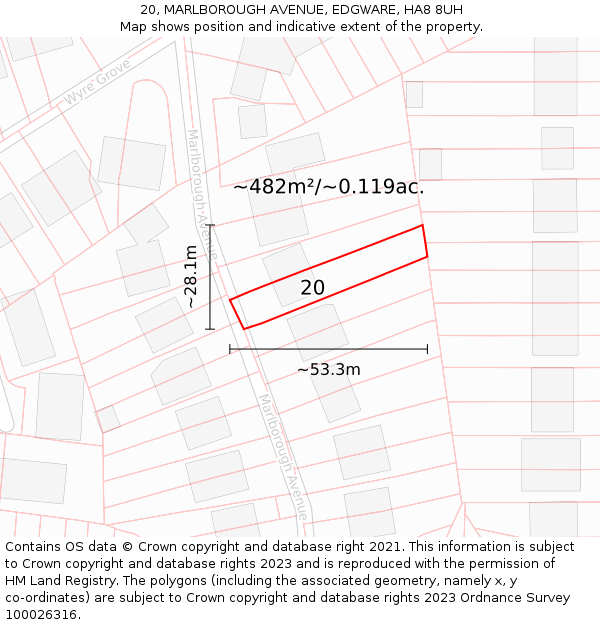 20, MARLBOROUGH AVENUE, EDGWARE, HA8 8UH: Plot and title map