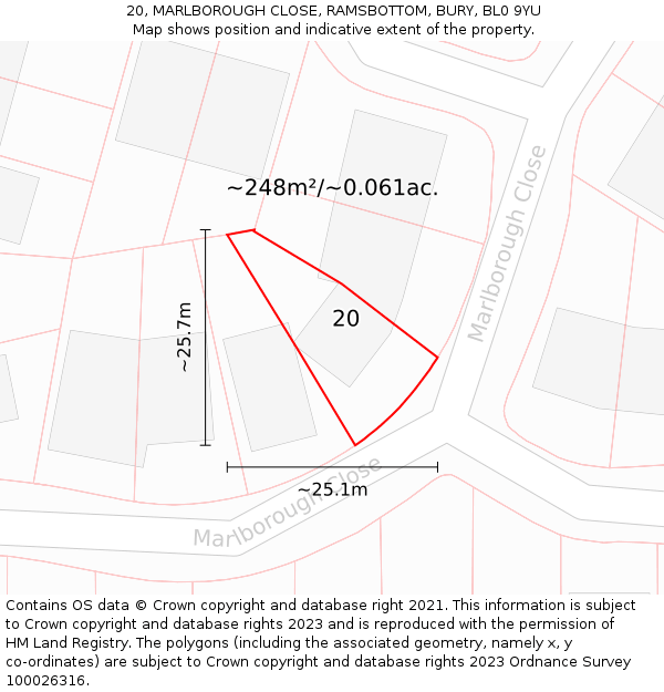 20, MARLBOROUGH CLOSE, RAMSBOTTOM, BURY, BL0 9YU: Plot and title map