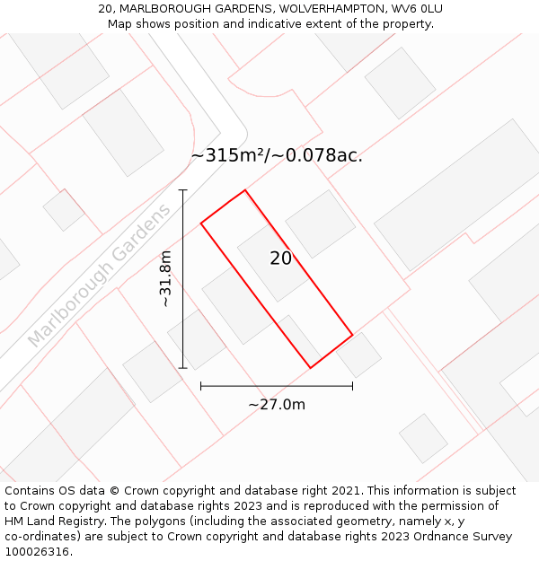 20, MARLBOROUGH GARDENS, WOLVERHAMPTON, WV6 0LU: Plot and title map