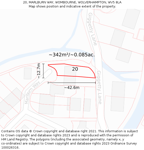 20, MARLBURN WAY, WOMBOURNE, WOLVERHAMPTON, WV5 8LA: Plot and title map