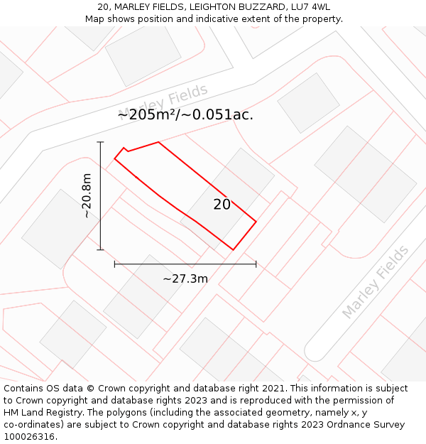 20, MARLEY FIELDS, LEIGHTON BUZZARD, LU7 4WL: Plot and title map