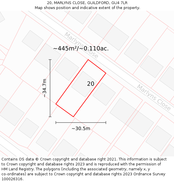 20, MARLYNS CLOSE, GUILDFORD, GU4 7LR: Plot and title map