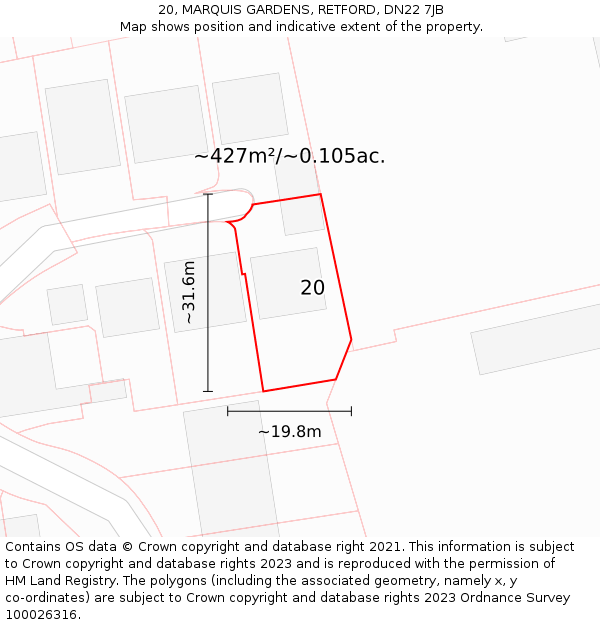 20, MARQUIS GARDENS, RETFORD, DN22 7JB: Plot and title map