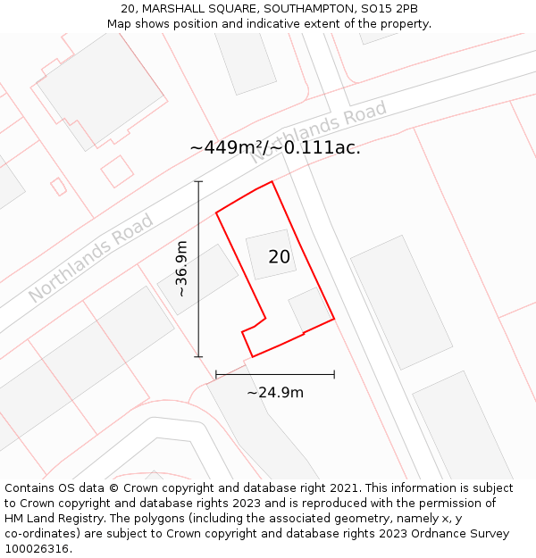 20, MARSHALL SQUARE, SOUTHAMPTON, SO15 2PB: Plot and title map