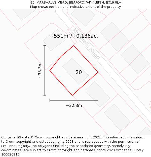 20, MARSHALLS MEAD, BEAFORD, WINKLEIGH, EX19 8LH: Plot and title map