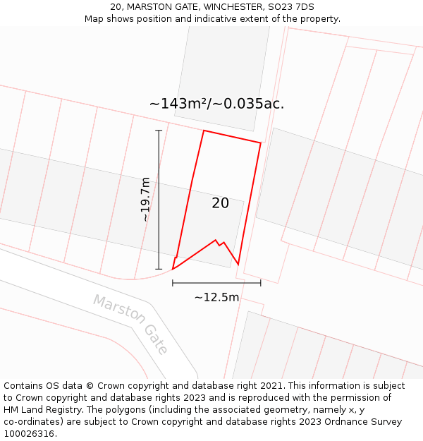 20, MARSTON GATE, WINCHESTER, SO23 7DS: Plot and title map