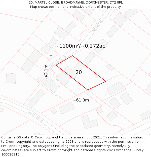 20, MARTEL CLOSE, BROADMAYNE, DORCHESTER, DT2 8PL: Plot and title map