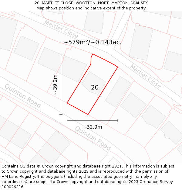 20, MARTLET CLOSE, WOOTTON, NORTHAMPTON, NN4 6EX: Plot and title map