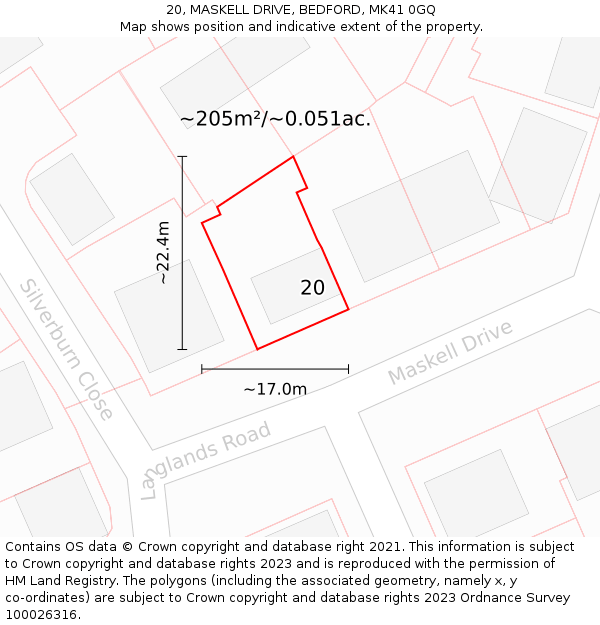20, MASKELL DRIVE, BEDFORD, MK41 0GQ: Plot and title map