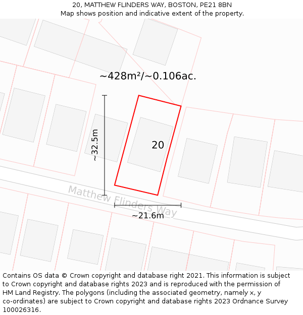20, MATTHEW FLINDERS WAY, BOSTON, PE21 8BN: Plot and title map