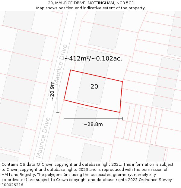 20, MAURICE DRIVE, NOTTINGHAM, NG3 5GF: Plot and title map