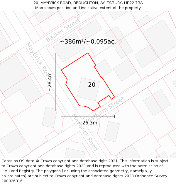 20, MAYBRICK ROAD, BROUGHTON, AYLESBURY, HP22 7BA: Plot and title map