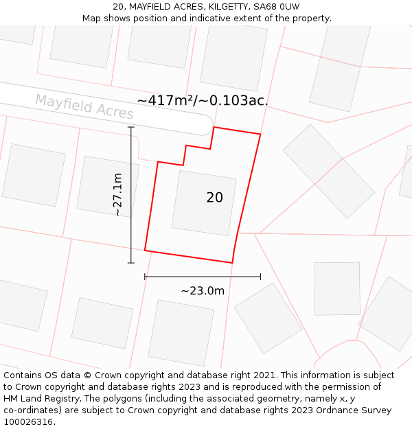 20, MAYFIELD ACRES, KILGETTY, SA68 0UW: Plot and title map
