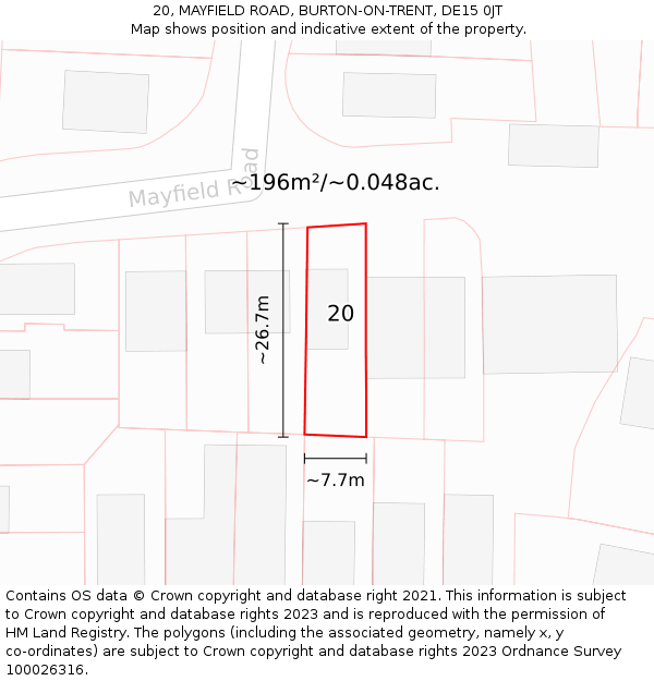 20, MAYFIELD ROAD, BURTON-ON-TRENT, DE15 0JT: Plot and title map