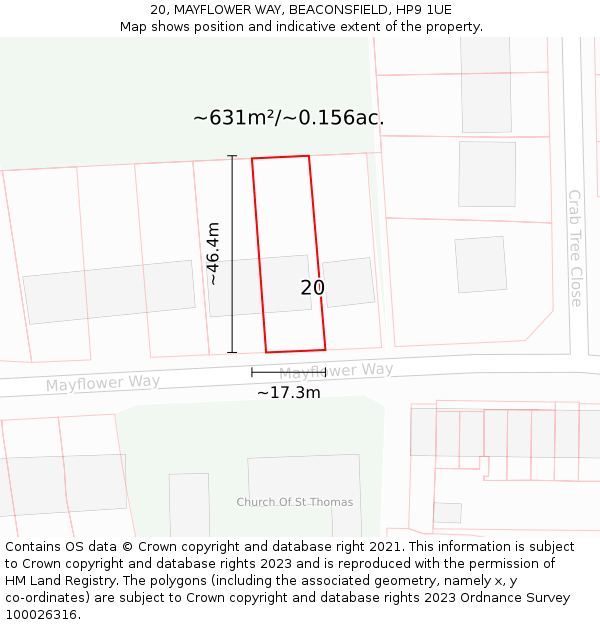 20, MAYFLOWER WAY, BEACONSFIELD, HP9 1UE: Plot and title map
