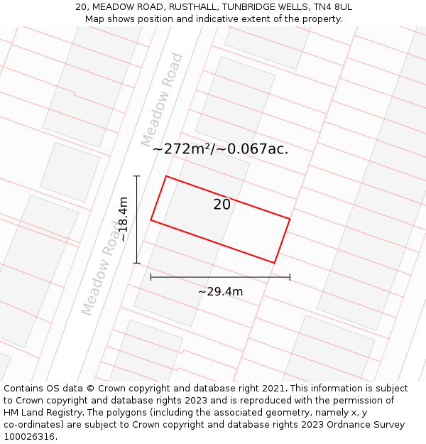 20, MEADOW ROAD, RUSTHALL, TUNBRIDGE WELLS, TN4 8UL: Plot and title map